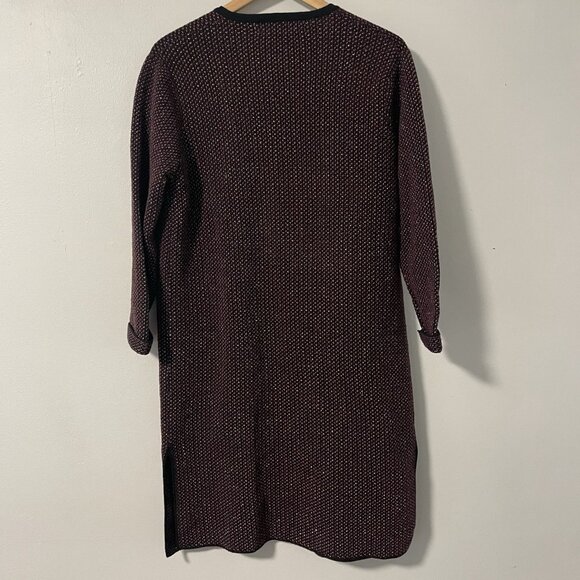 Zara Knit Open Front Longline Cardigan Sweater Duster Black Burgundy Gold S - Picture 3 of 6